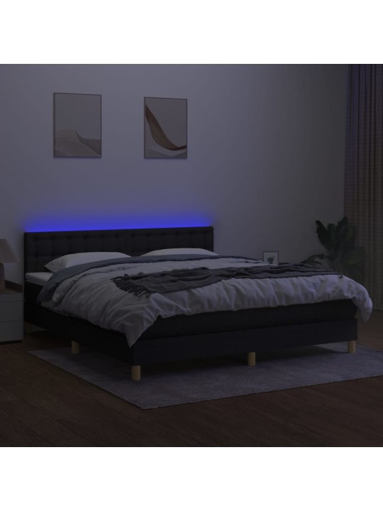 Box spring postel s matrací a LED černá 180x200 cm textil