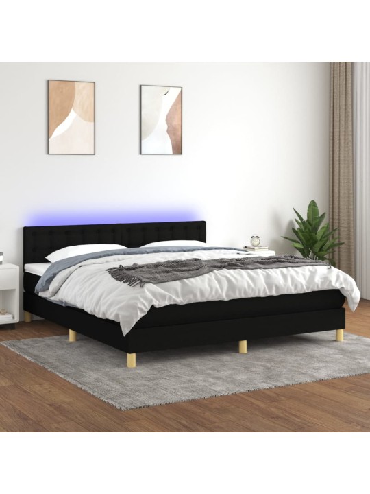 Box spring postel s matrací a LED černá 180x200 cm textil