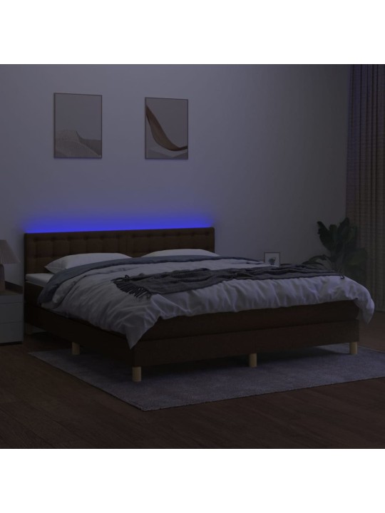 Box spring postel s matrací a LED tmavě hnědá 180x200 cm textil