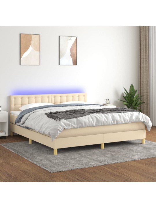 Box spring postel s matrací a led krémová 180x200 cm textil