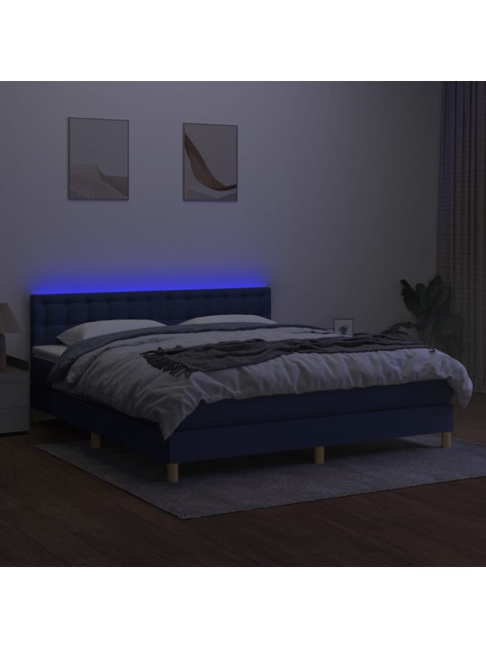 Box spring postel s matrací a LED modrá 180x200 cm textil