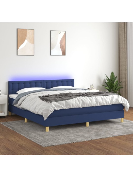 Box spring postel s matrací a LED modrá 180x200 cm textil