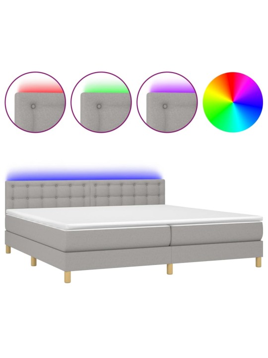 Box spring postel s matrací a LED světle šedá 200x200 cm textil