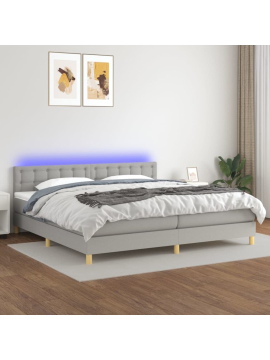 Box spring postel s matrací a LED světle šedá 200x200 cm textil