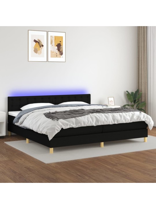 Box spring postel s matrací a LED černá 200x200 cm textil