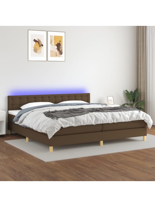 Box spring postel s matrací a led tmavě hnědá 200x200 cm textil