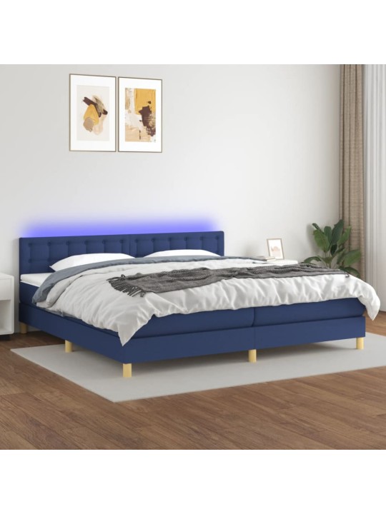 Box spring postel s matrací a led modrá 200x200 cm textil