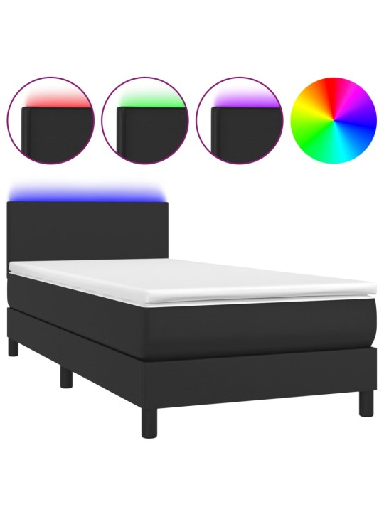Box spring postel s matrací a LED černá 80 x 200 cm umělá kůže