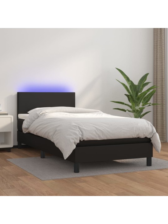 Box spring postel s matrací a LED černá 80 x 200 cm umělá kůže