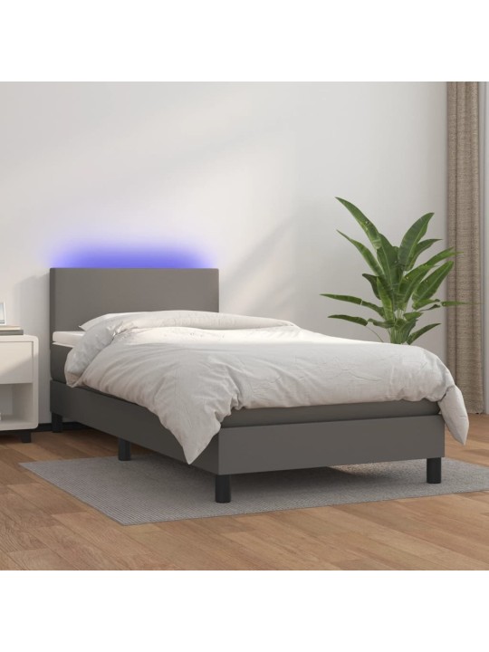 Box spring postel s matrací a LED šedá 80 x 200 cm umělá kůže