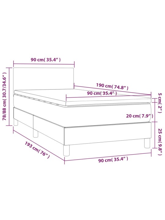 Box spring postel s matrací a LED bílá 90x190 cm umělá kůže