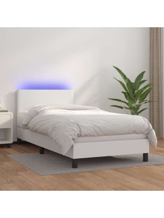 Box spring postel s matrací a LED bílá 90x190 cm umělá kůže