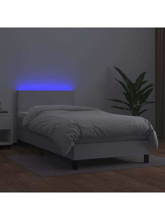 Box spring postel s matrací a LED bílá 90x200 cm umělá kůže