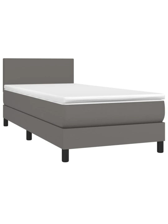 Box spring postel s matrací a LED šedá 90x200 cm umělá kůže