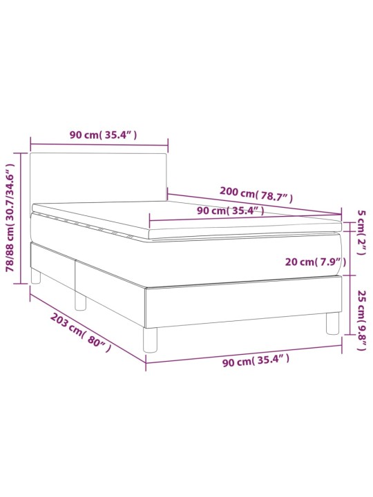 Box spring postel matrace a LED cappuccino 90x200 cm umělá kůže