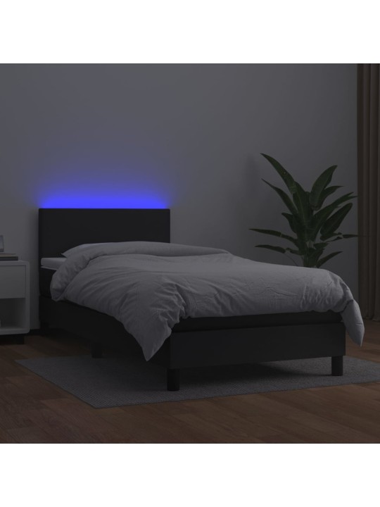 Box spring postel s matrací a LED černá 100x200 cm umělá kůže