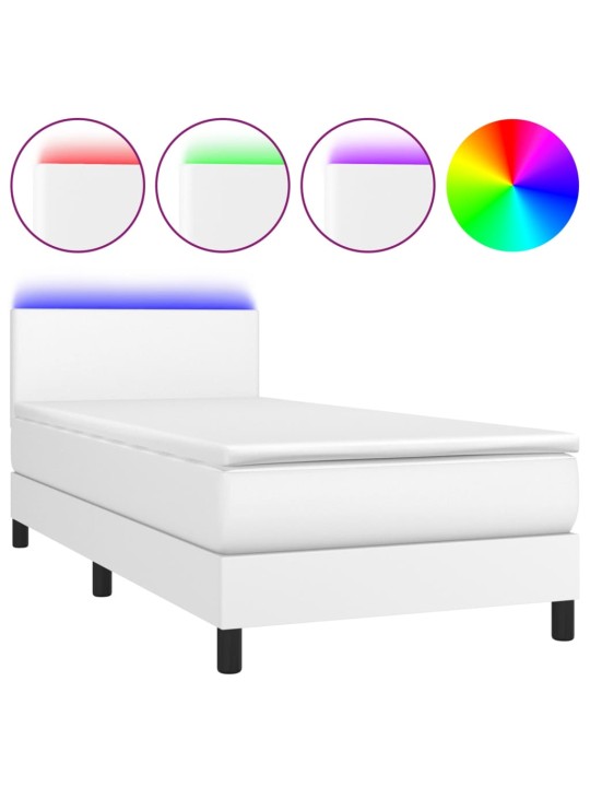 Box spring postel s matrací a LED bílá 100x200 cm umělá kůže