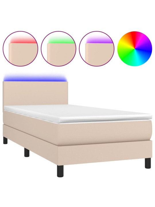 Box spring postel matrace a LED cappuccino 100x200cm umělá kůže