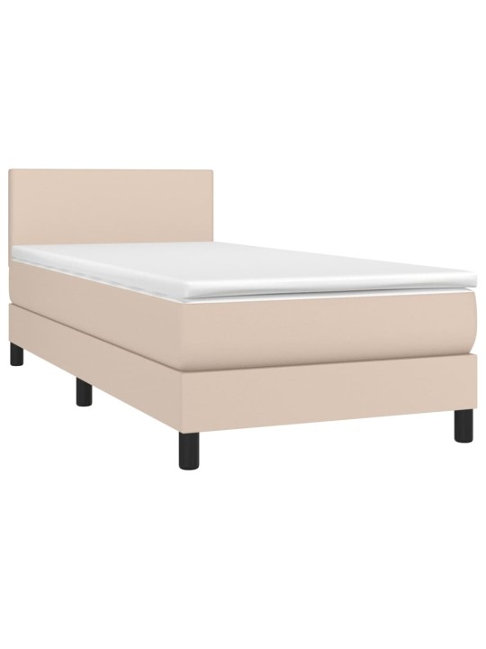 Box spring postel matrace a LED cappuccino 100x200cm umělá kůže