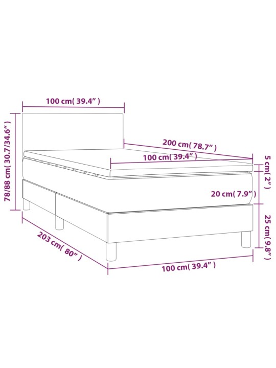 Box spring postel matrace a LED cappuccino 100x200cm umělá kůže
