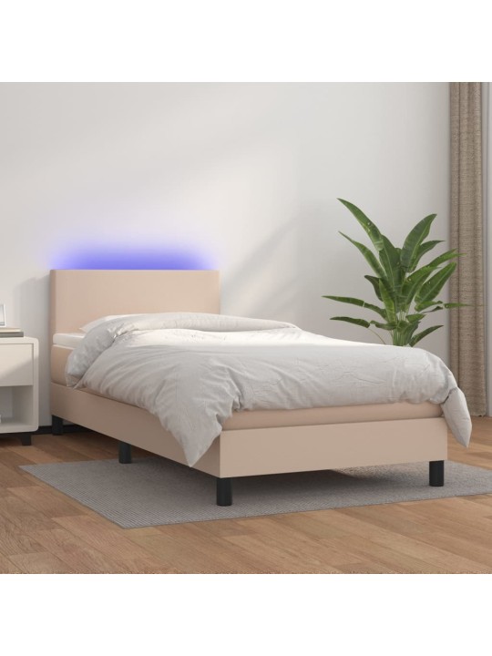 Box spring postel matrace a LED cappuccino 100x200cm umělá kůže