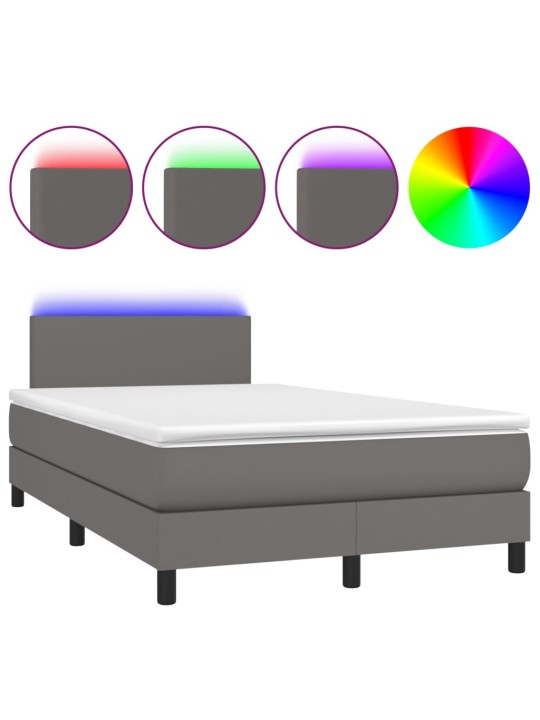 Box spring postel s matrací a LED šedá 120x200 cm umělá kůže