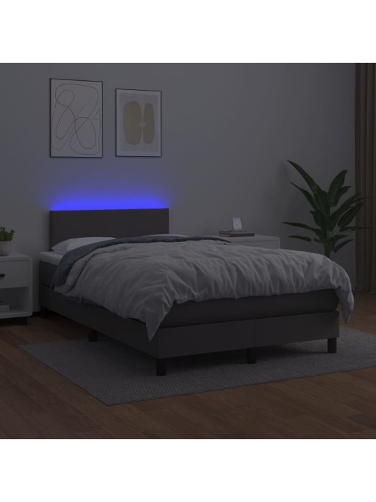 Box spring postel s matrací a LED šedá 120x200 cm umělá kůže