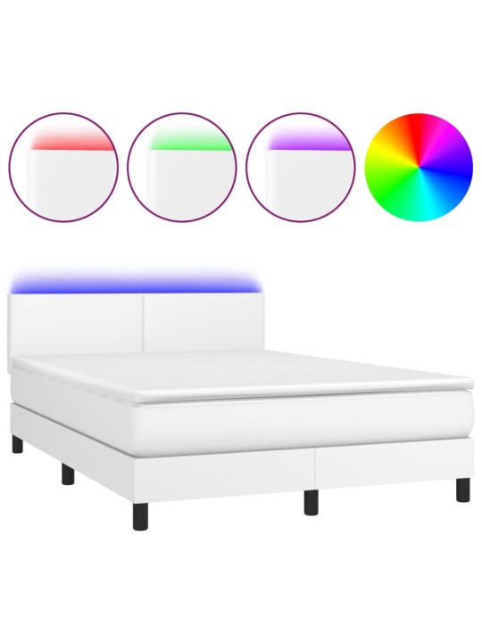 Box spring postel s matrací a LED bílá 140x190 cm umělá kůže
