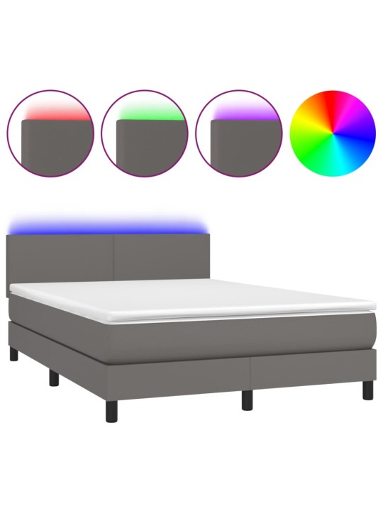 Box spring postel s matrací a led šedá 140x190 cm umělá kůže
