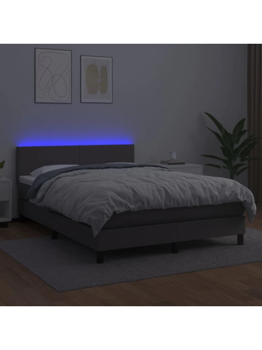 Box spring postel s matrací a led šedá 140x190 cm umělá kůže