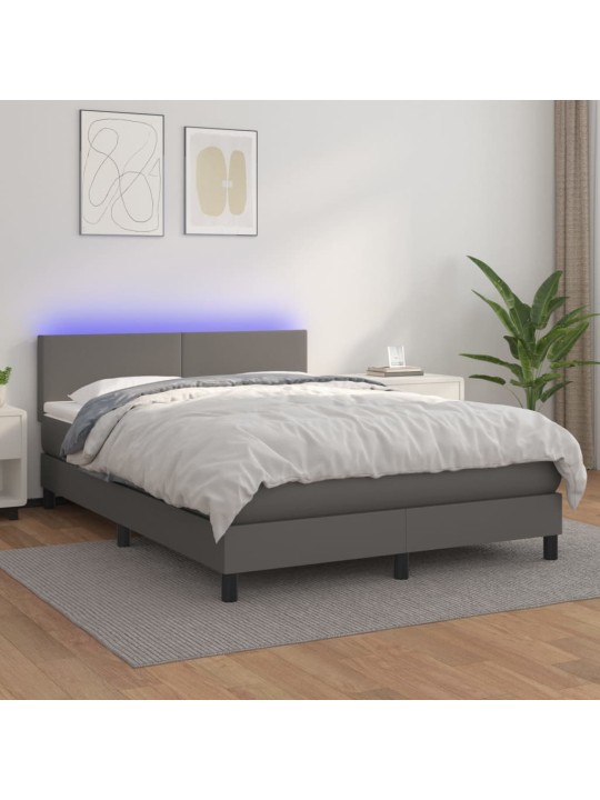 Box spring postel s matrací a led šedá 140x190 cm umělá kůže