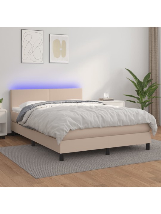 Box spring postel matrace a led cappuccino 140x190cm umělá kůže