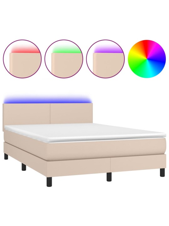 Box spring postel matrace a led cappuccino 140x200cm umělá kůže