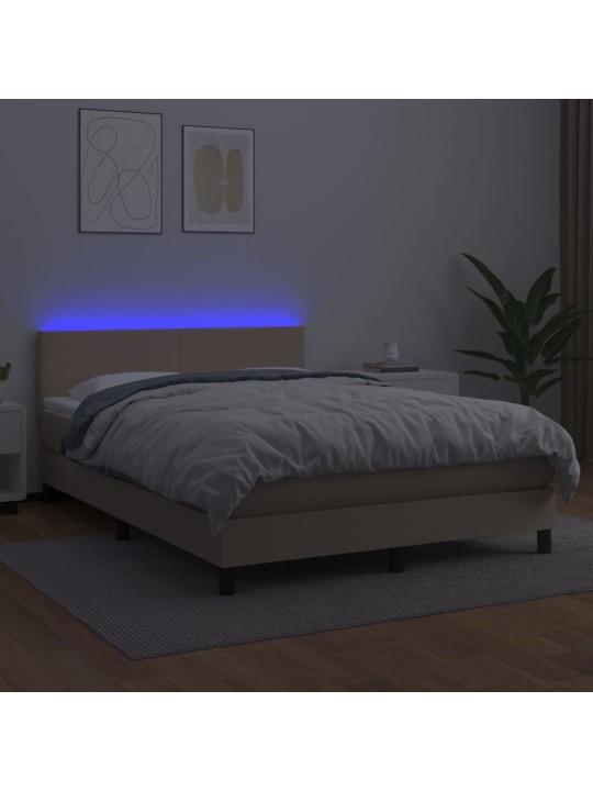 Box spring postel matrace a led cappuccino 140x200cm umělá kůže