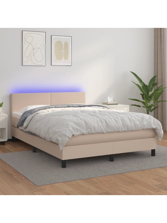 Box spring postel matrace a led cappuccino 140x200cm umělá kůže