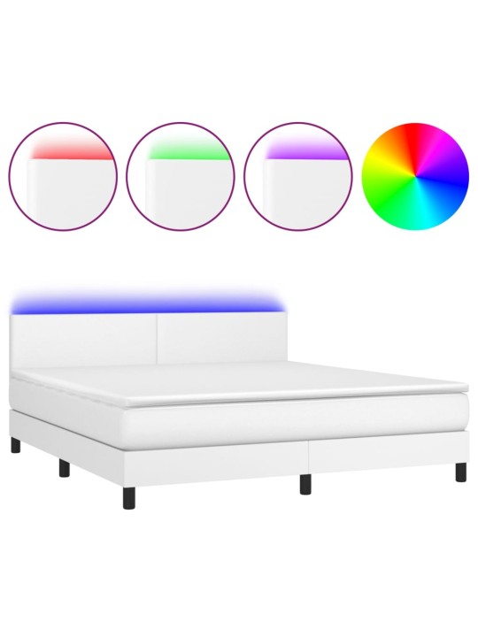 Box spring postel s matrací a LED bílá 160x200 cm umělá kůže