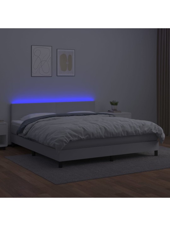 Box spring postel s matrací a LED bílá 160x200 cm umělá kůže