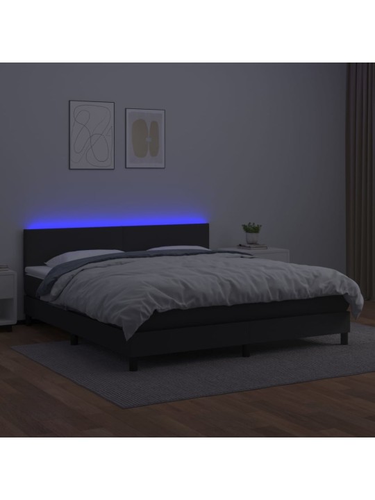 Box spring postel s matrací a LED černá 180x200 cm umělá kůže