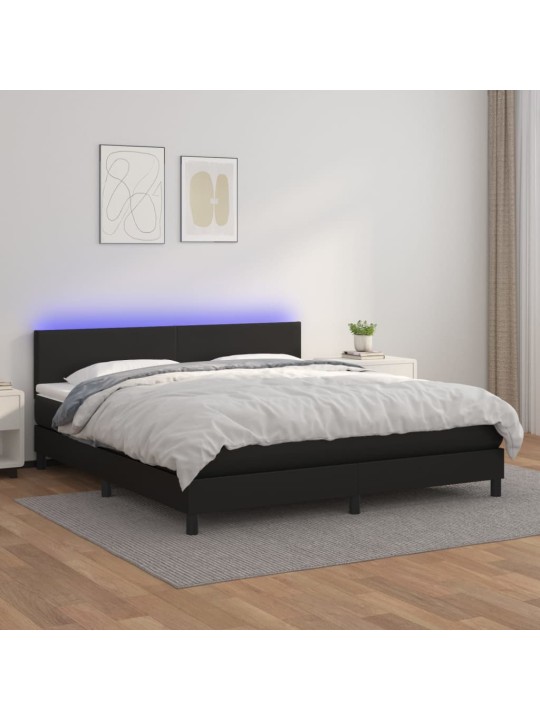 Box spring postel s matrací a LED černá 180x200 cm umělá kůže