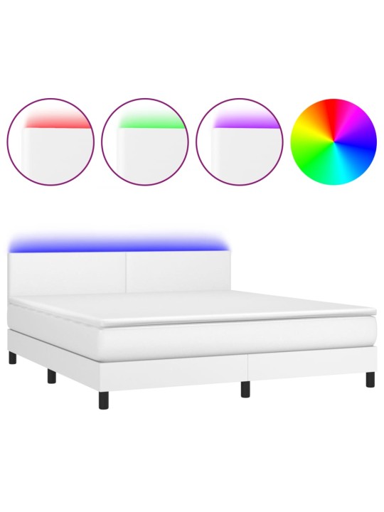 Box spring postel s matrací a LED bílá 180x200 cm umělá kůže