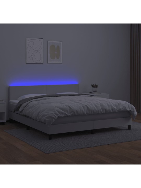 Box spring postel s matrací a LED bílá 180x200 cm umělá kůže