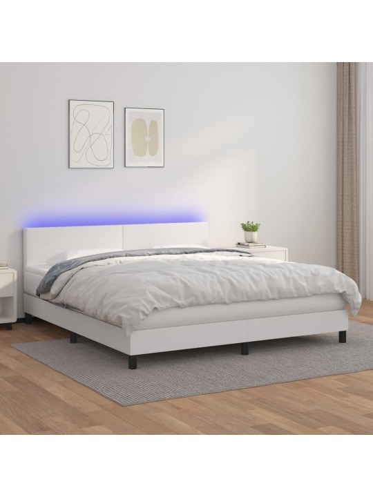 Box spring postel s matrací a LED bílá 180x200 cm umělá kůže