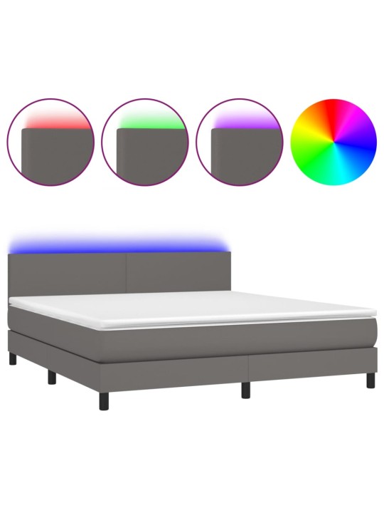 Box spring postel s matrací a LED šedá 180x200 cm umělá kůže