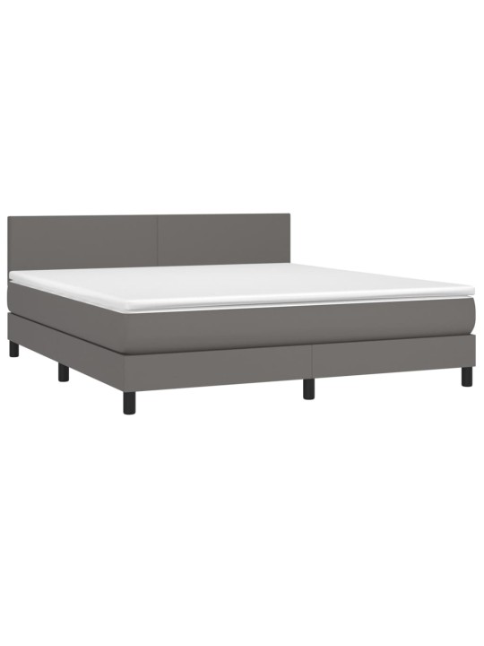 Box spring postel s matrací a LED šedá 180x200 cm umělá kůže