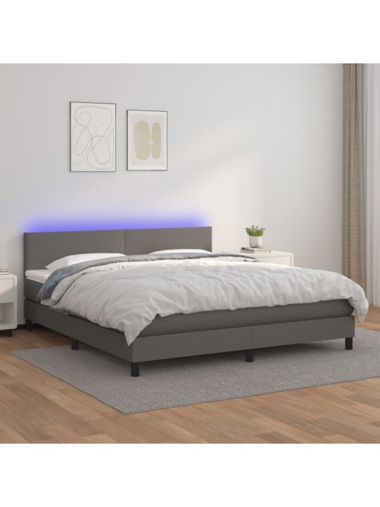 Box spring postel s matrací a LED šedá 180x200 cm umělá kůže