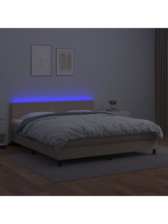 Box spring postel matrace a LED cappuccino 180x200cm umělá kůže