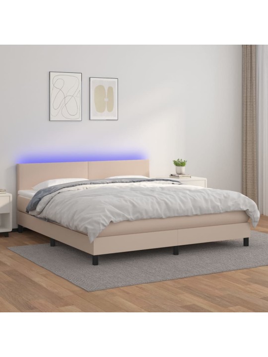 Box spring postel matrace a LED cappuccino 180x200cm umělá kůže