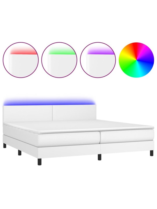Box spring postel s matrací a LED bílá 200x200 cm umělá kůže