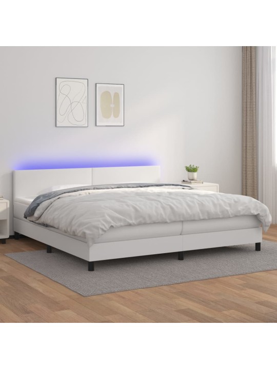 Box spring postel s matrací a LED bílá 200x200 cm umělá kůže
