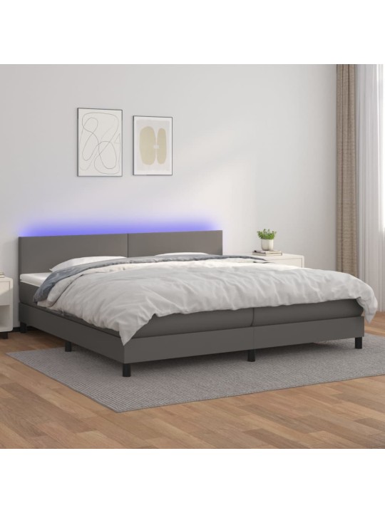 Box spring postel s matrací a LED šedá 200x200 cm umělá kůže